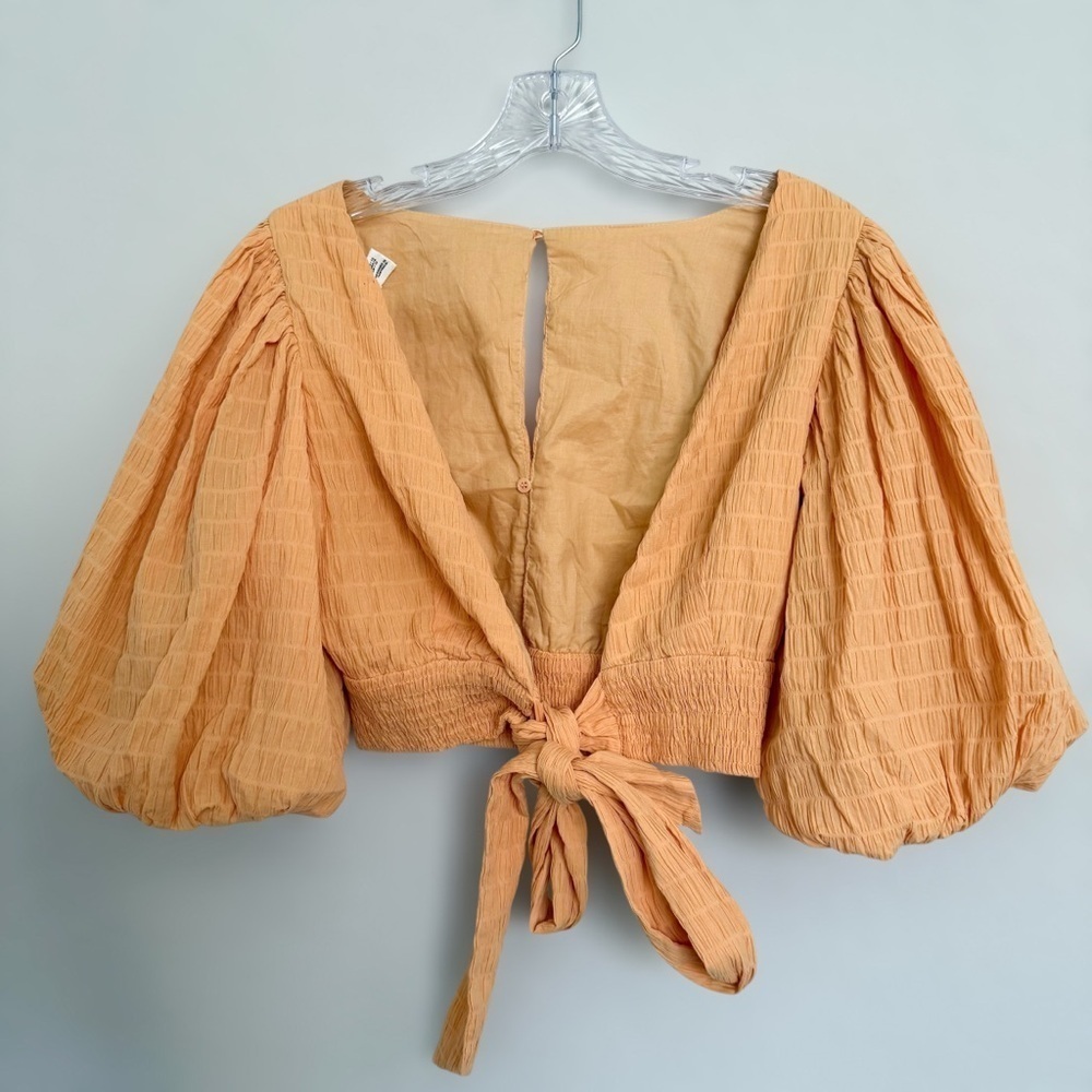 Sovere Orange Puff Sleeve Crop Top Size 6 Tie Waist Boho Summer Coconut Girl